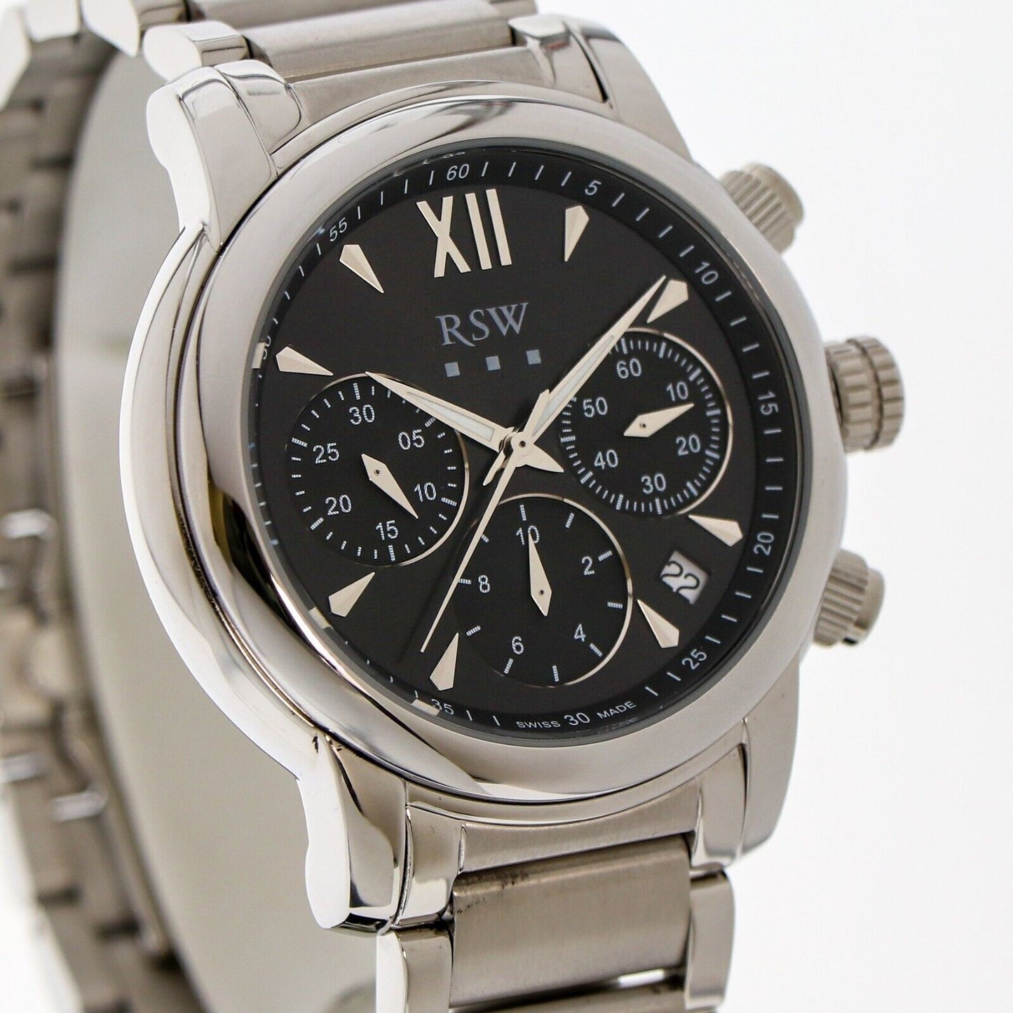 RSW • Swiss Chronograph Watch • Stainless Steel • Quartz • 44mm • 5ATM • RSWC126