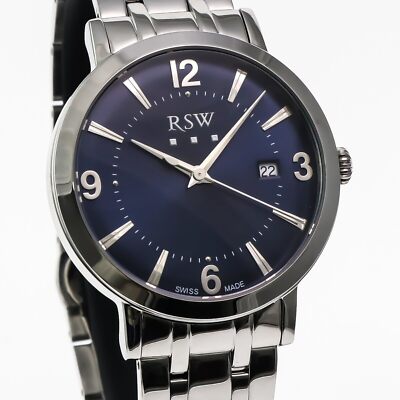 RSW • 42mm • Swiss Ronda Watch • Date • 5ATM• Seconds • RSWM113-SS-9 • Blue