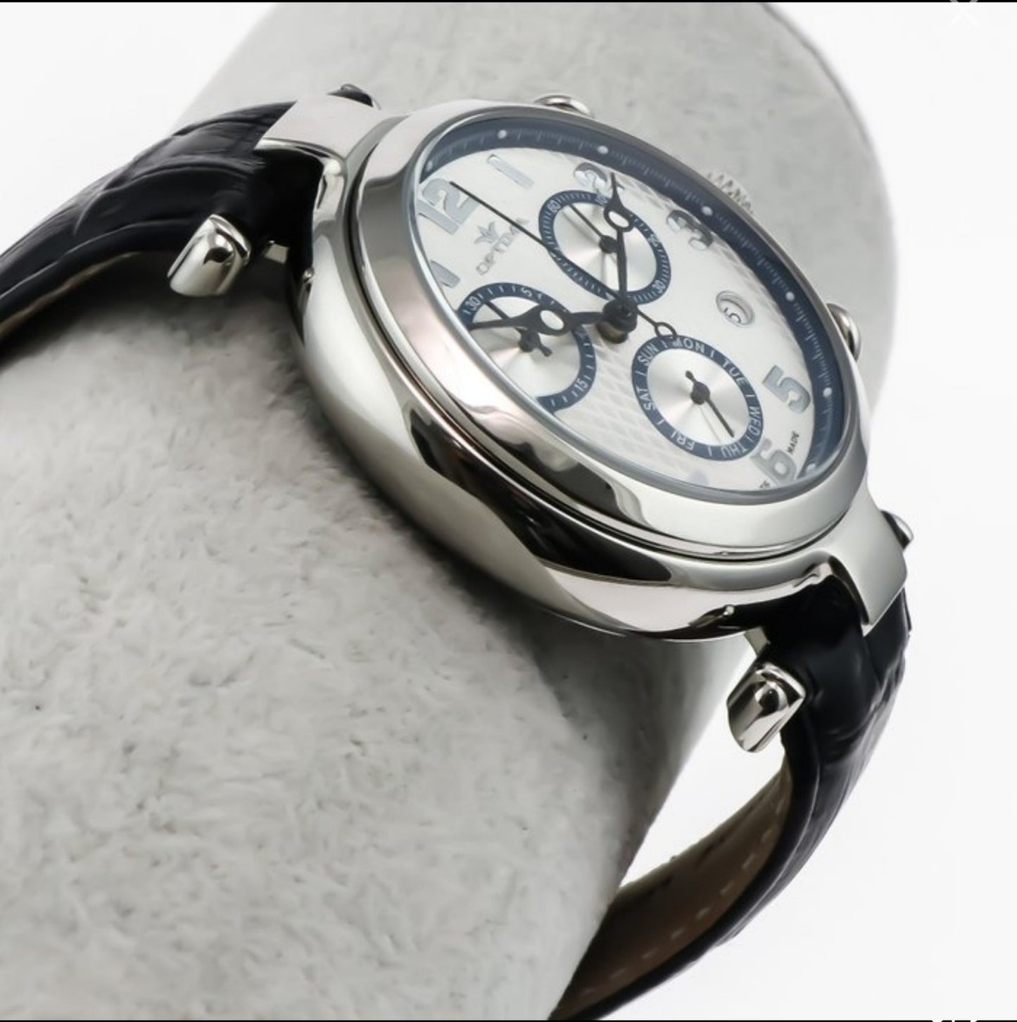 Optima • Swiss Chronograph Watch • Stainless Steel & Leather•Quartz 44mm • 5ATM