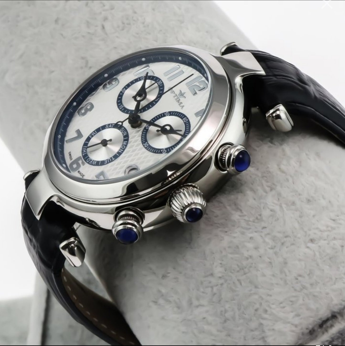 Optima • Swiss Chronograph Watch • Stainless Steel & Leather•Quartz 44mm • 5ATM
