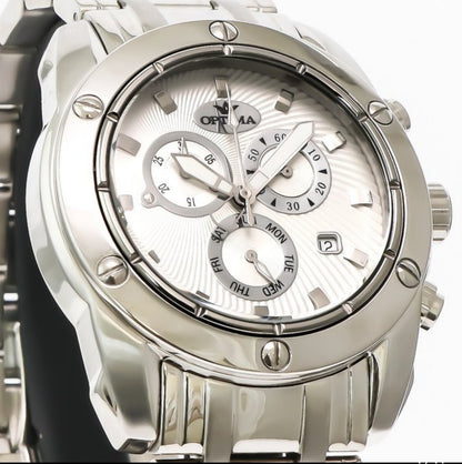 Optima • Swiss Chronograph Watch • Stainless Steel Quartz 45mm • 5ATM • OSC293
